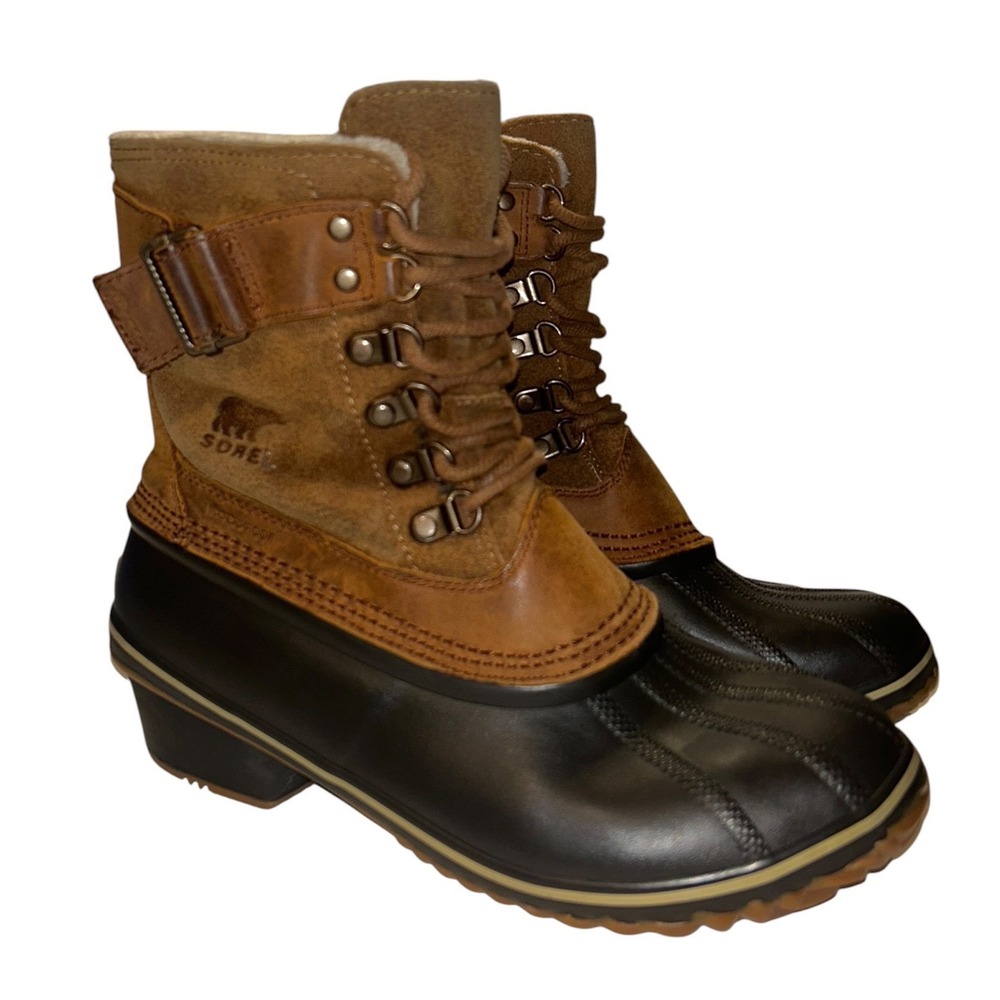 Sorel Fancy Lace II Waterproof Leather Duck Boots Brown Gorpcore Après Ski